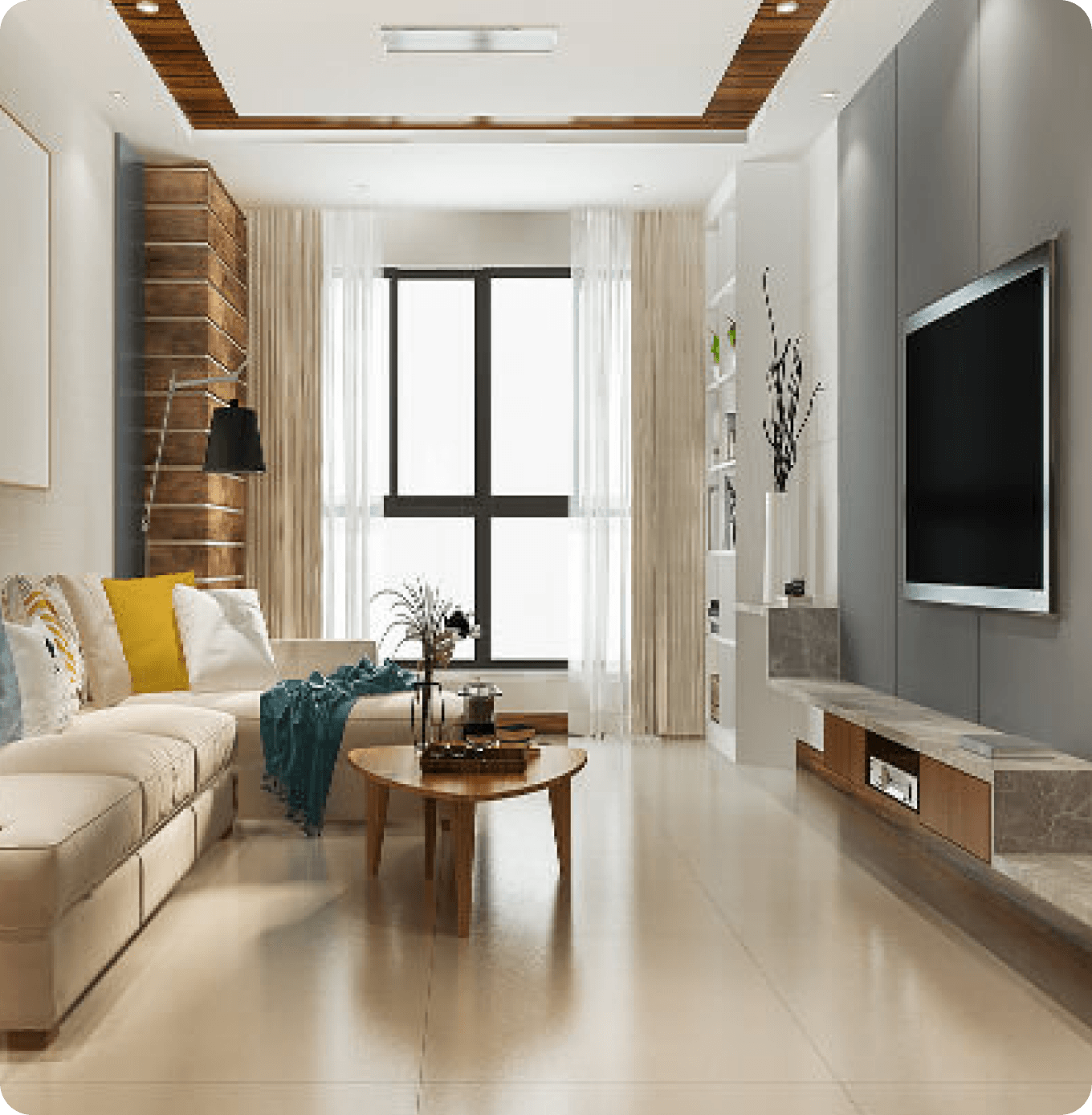 Premium living room interior in rental flats Hyderabad - Rentridge